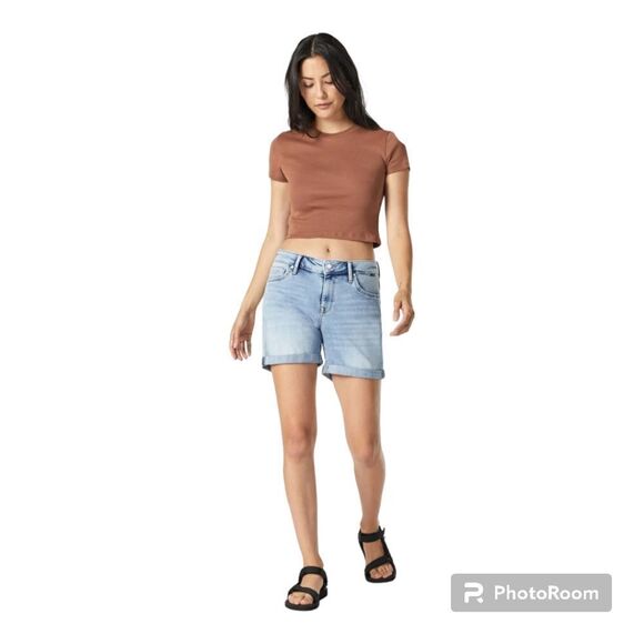 Mavi Boyfriend Pixie mid rise Jean Shorts Light Brushed Organic Blue - Picture 1 of 12